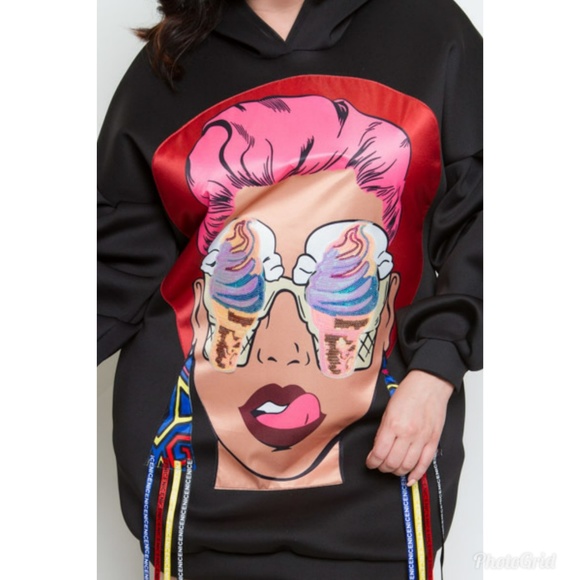 PLUS  LONG SLEEVES SOLID TRENDY MINI DRESS HOODIE - Picture 6 of 6